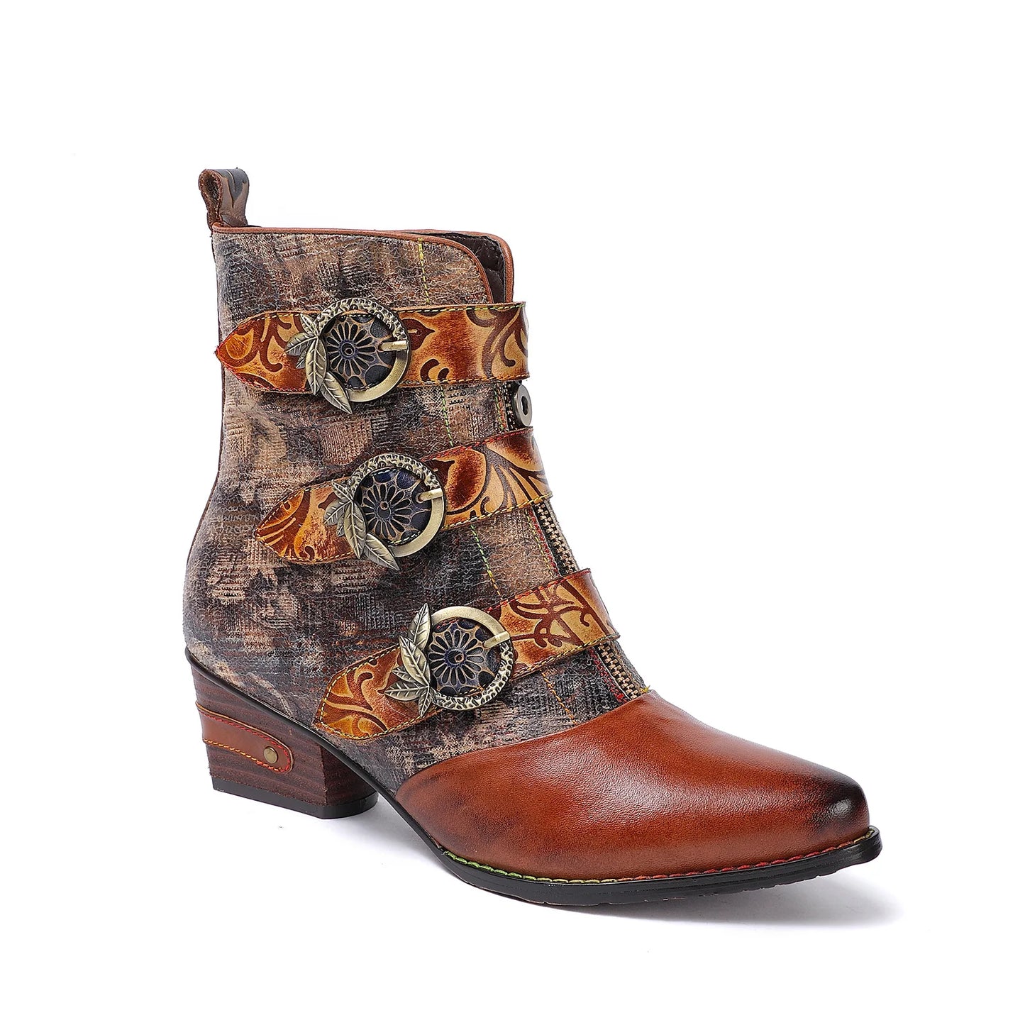 Colorblock Lace‑Up Boots – Boho Retro Handmade | Mint Crush