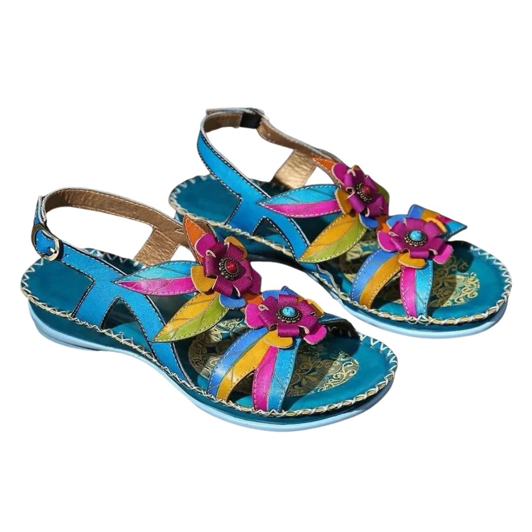 Vintage Flower Leather Sandals – Colorful Retro | Mint Crush