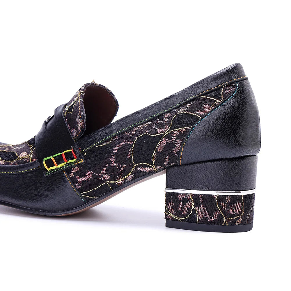 Vintage Leather Block Heel Loafers | Mint Crush