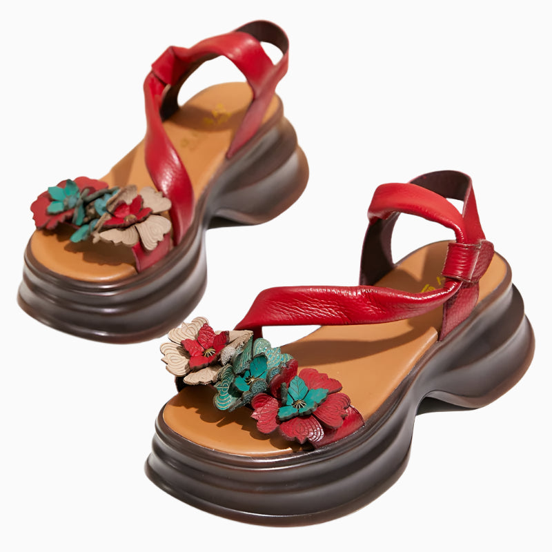 Vintage Petal Platform Sandals – Handmade Leather Retro Style | Mint Crush