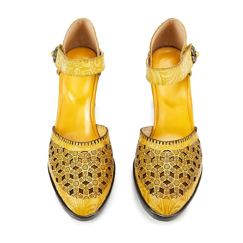 Colorblock Leather Heels – Boho Retro Chic | Mint Crush