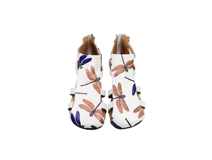 Retro Dragonfly Leather Sandals – Handmade Flats