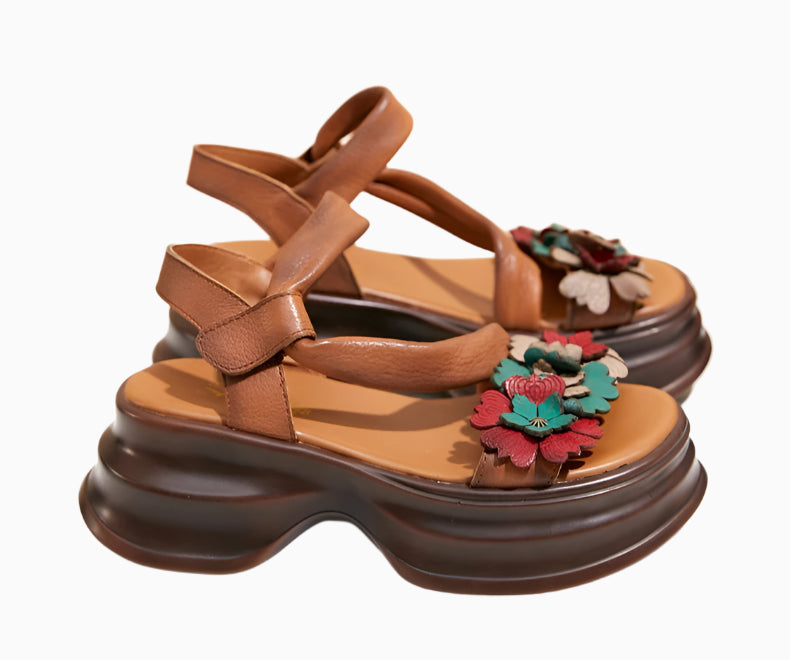 Vintage Petal Platform Sandals – Handmade Leather Retro Style | Mint Crush