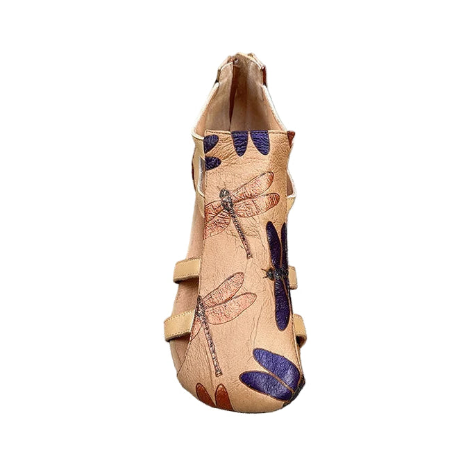 Retro Dragonfly Leather Sandals – Handmade Flats