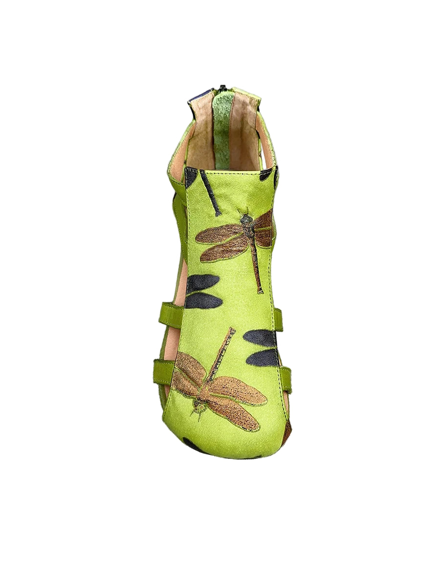 Retro Dragonfly Leather Sandals – Handmade Flats