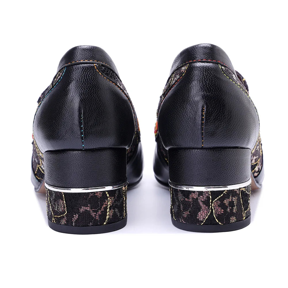 Vintage Leather Block Heel Loafers | Mint Crush