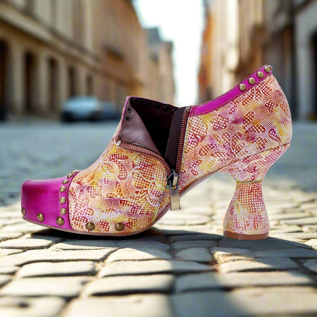 Pink Leather Block Heels Handmade Retro Glam | Mint Crush