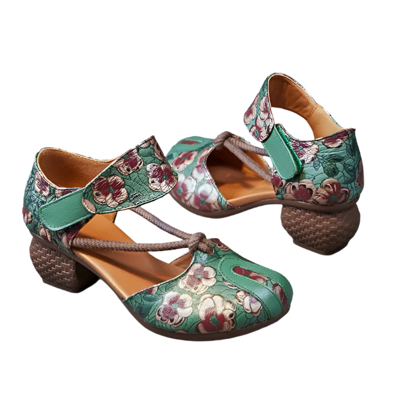 Retro Low Heel Leather Ballet Pumps – Handmade Comfort | Mint Crush