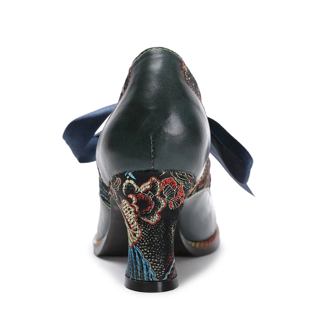 Leather T‑Strap Heels – Boho Retro Elegance | Mint Crush