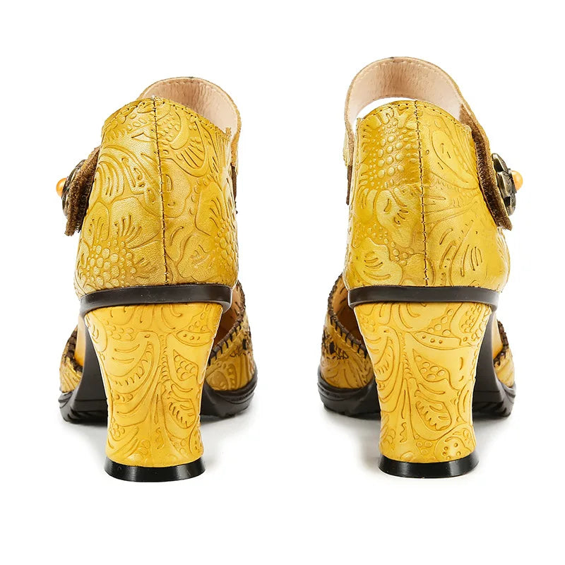 Colorblock Leather Heels – Boho Retro Chic | Mint Crush