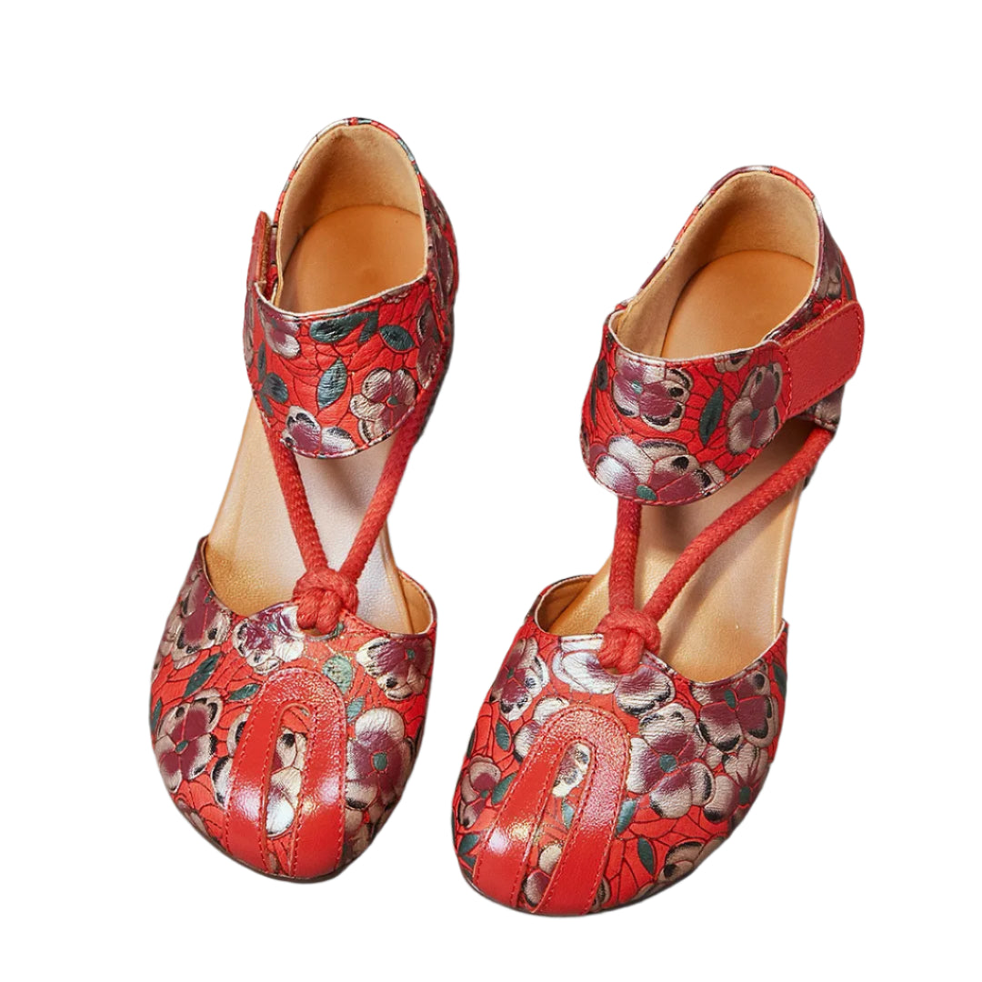 Retro Low Heel Leather Ballet Pumps – Handmade Comfort | Mint Crush