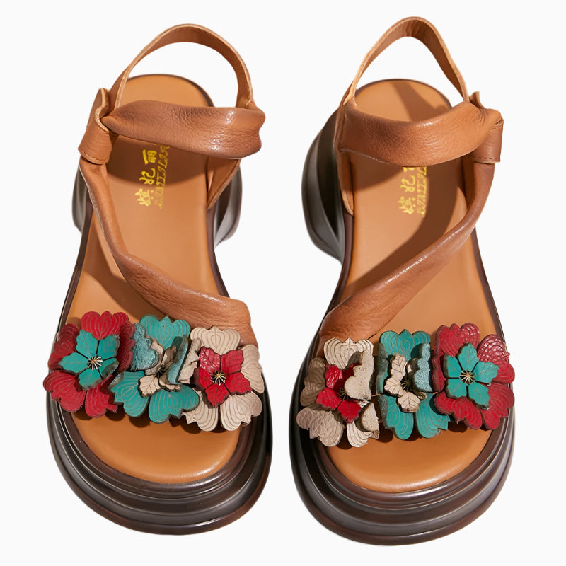 Vintage Petal Platform Sandals – Handmade Leather Retro Style | Mint Crush
