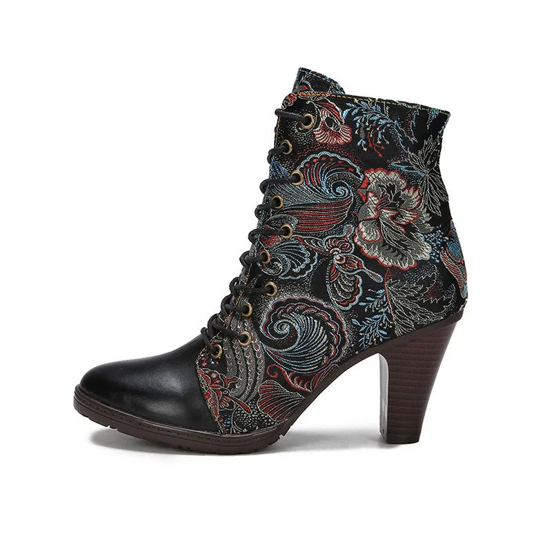 High Heel Retro Chic Boots – Handmade Leather | Mint Crush