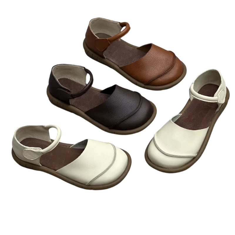 Retro Leather Flat Sandals – Handmade Comfort Style | Mint Crush