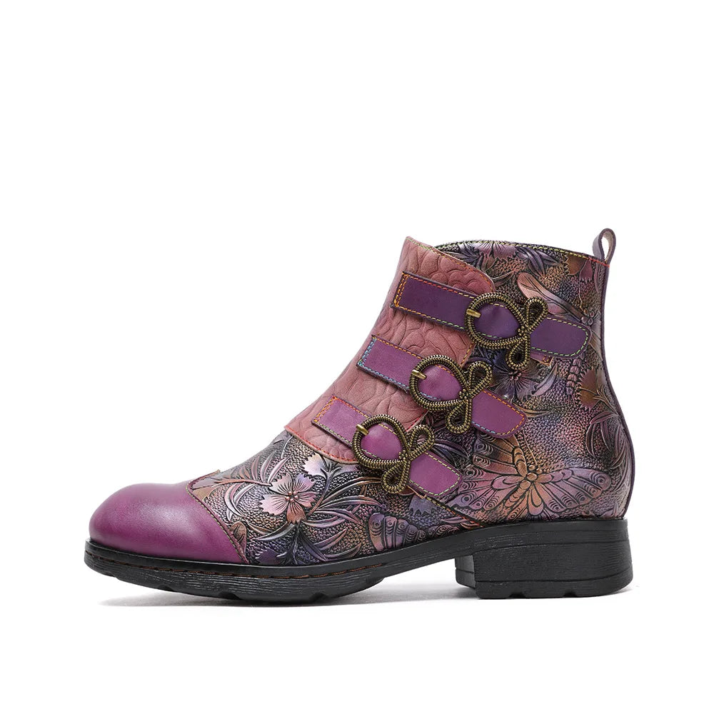 Vintage Rose Buckle Boots – Retro Charm | Mint Crush