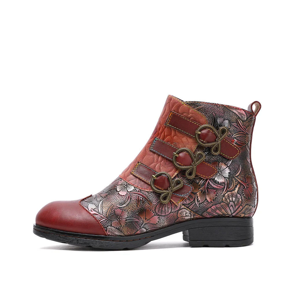 Vintage Rose Buckle Boots – Retro Charm | Mint Crush