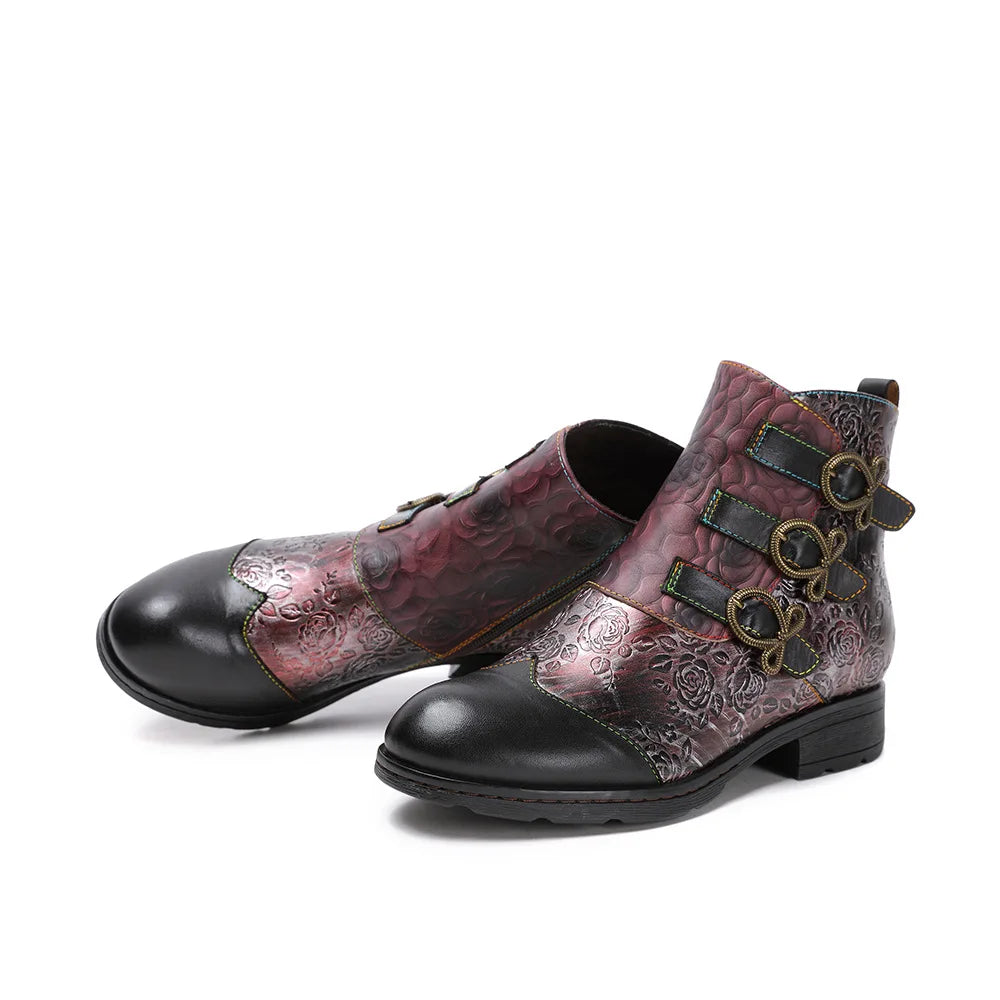 Vintage Rose Buckle Boots – Retro Charm | Mint Crush