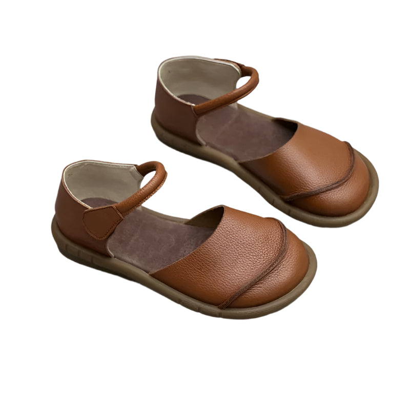 Retro Leather Flat Sandals – Handmade Comfort Style | Mint Crush