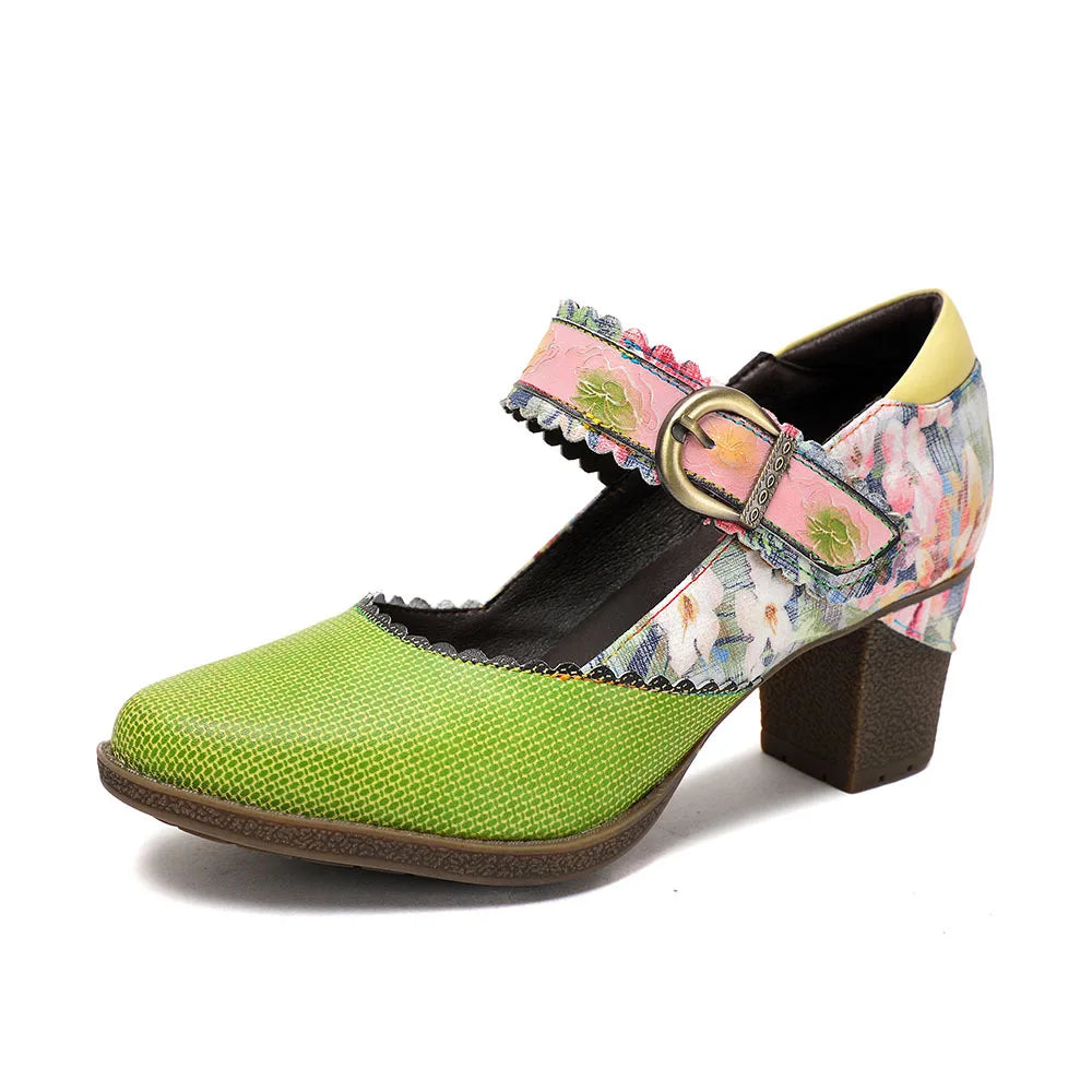 Retro Leather Mary Jane Heels