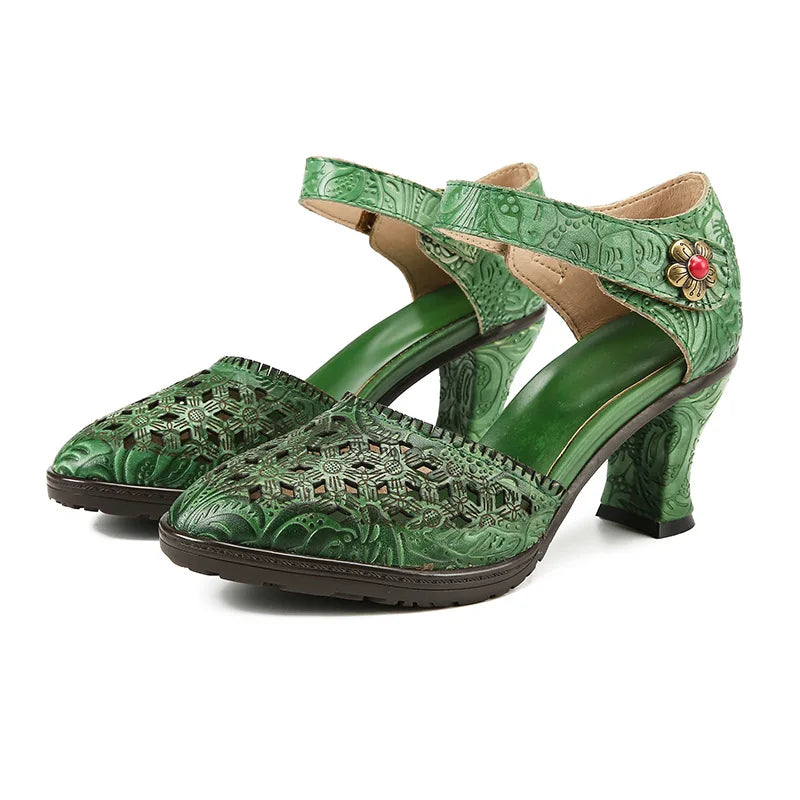 Colorblock Leather Heels – Boho Retro Chic | Mint Crush