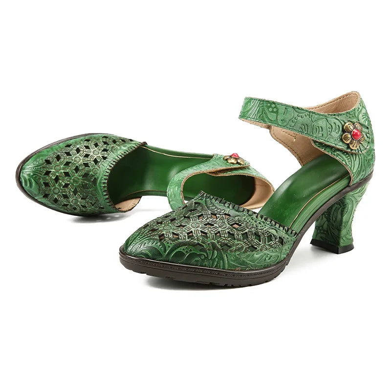 Colorblock Leather Heels – Boho Retro Chic | Mint Crush