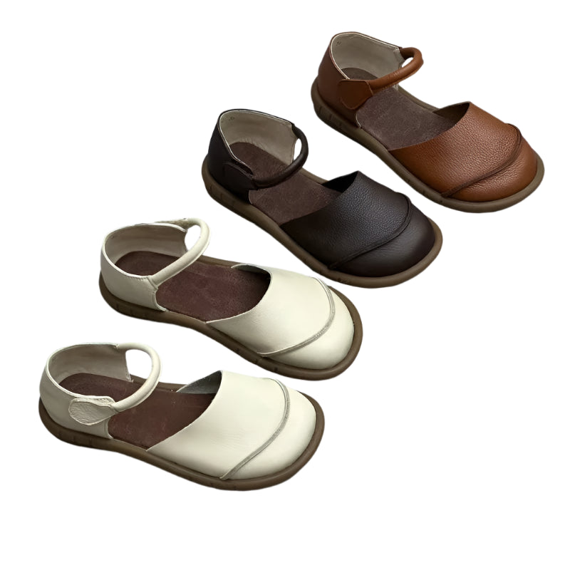 Retro Leather Flat Sandals – Handmade Comfort Style | Mint Crush