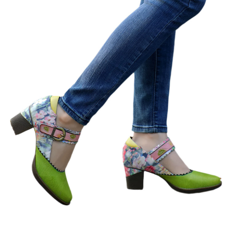 Retro Leather Mary Jane Heels