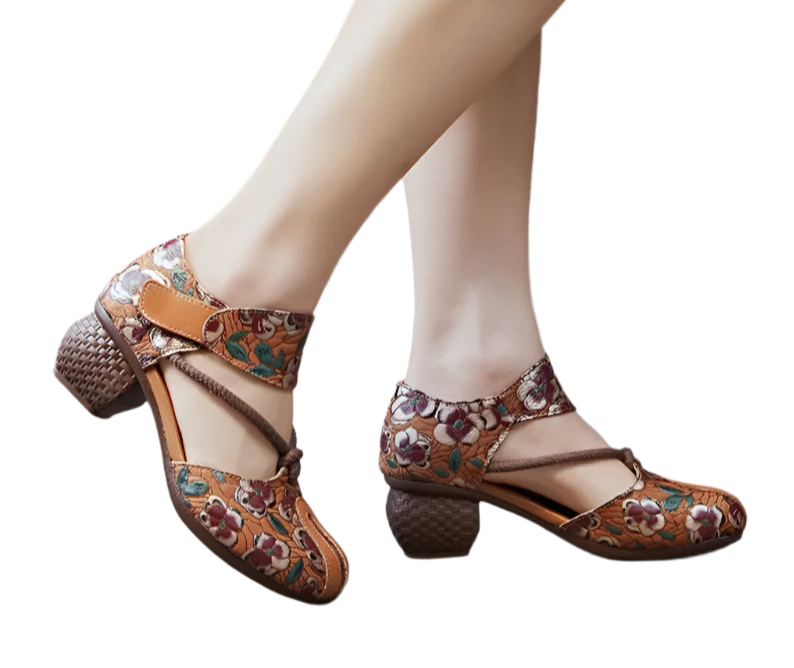 Retro Low Heel Leather Ballet Pumps – Handmade Comfort | Mint Crush