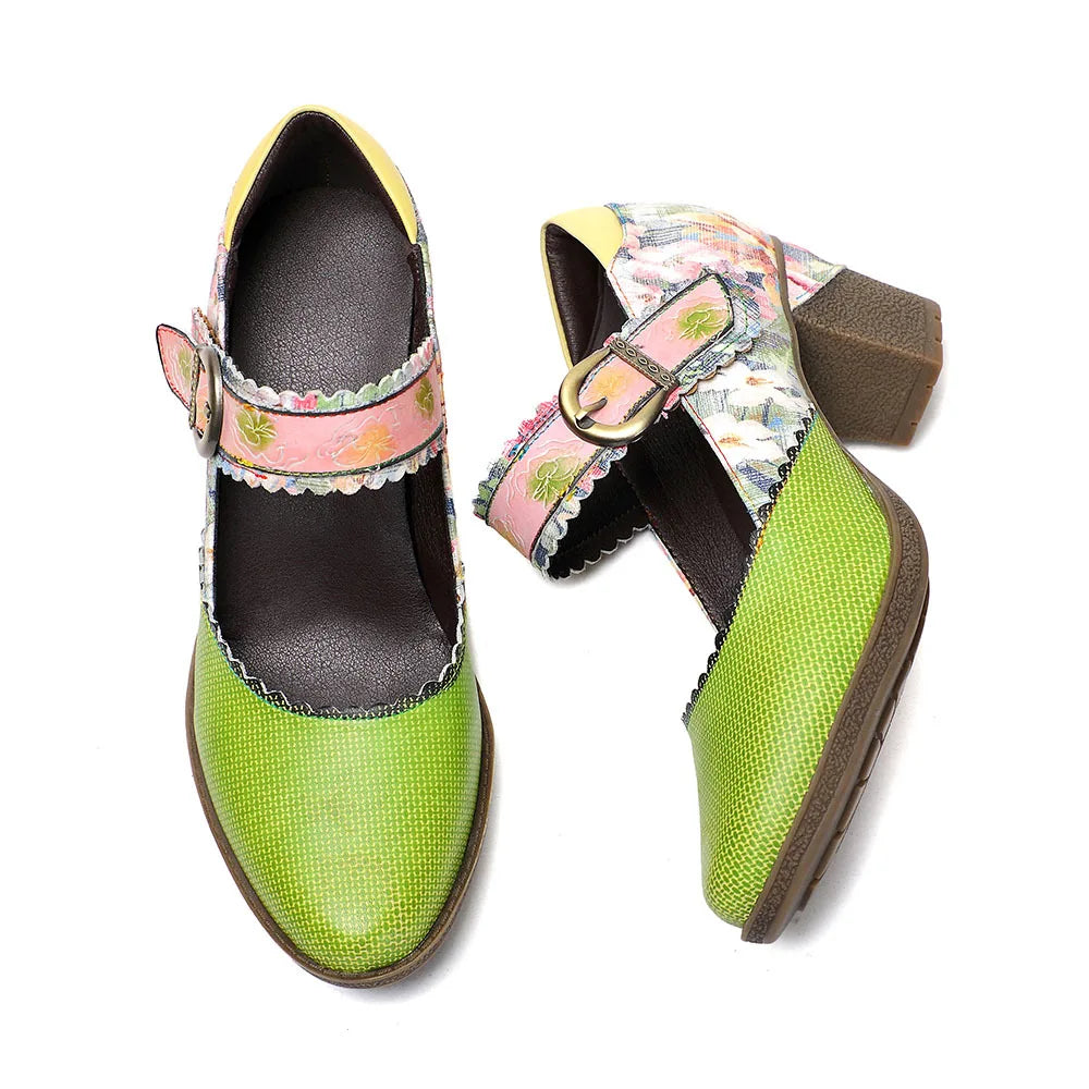 Retro Leather Mary Jane Heels