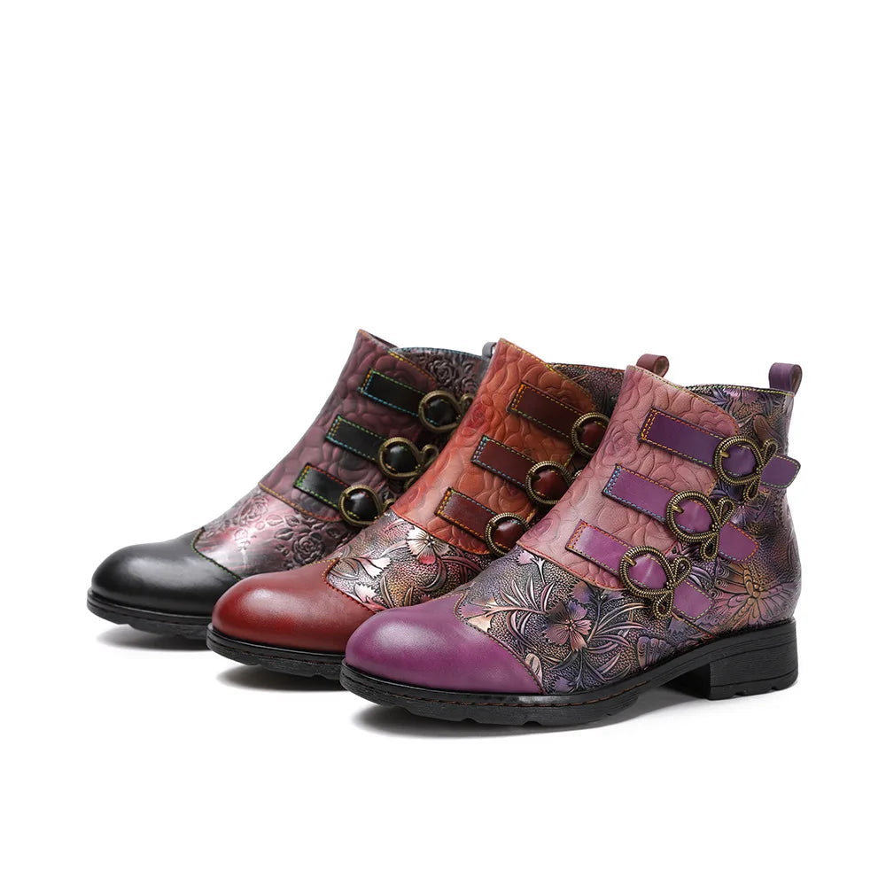 Vintage Rose Buckle Boots – Retro Charm | Mint Crush