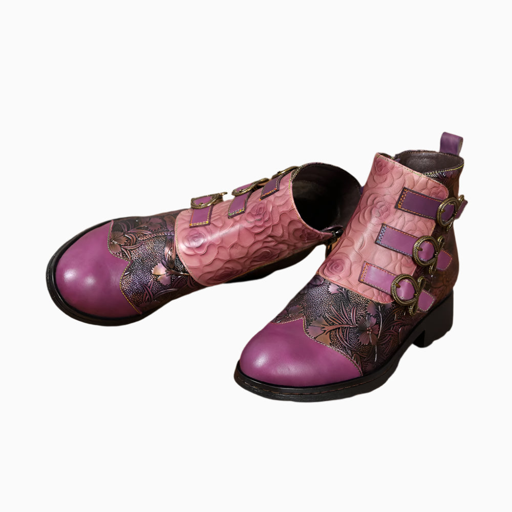 Vintage Rose Buckle Boots – Retro Charm | Mint Crush