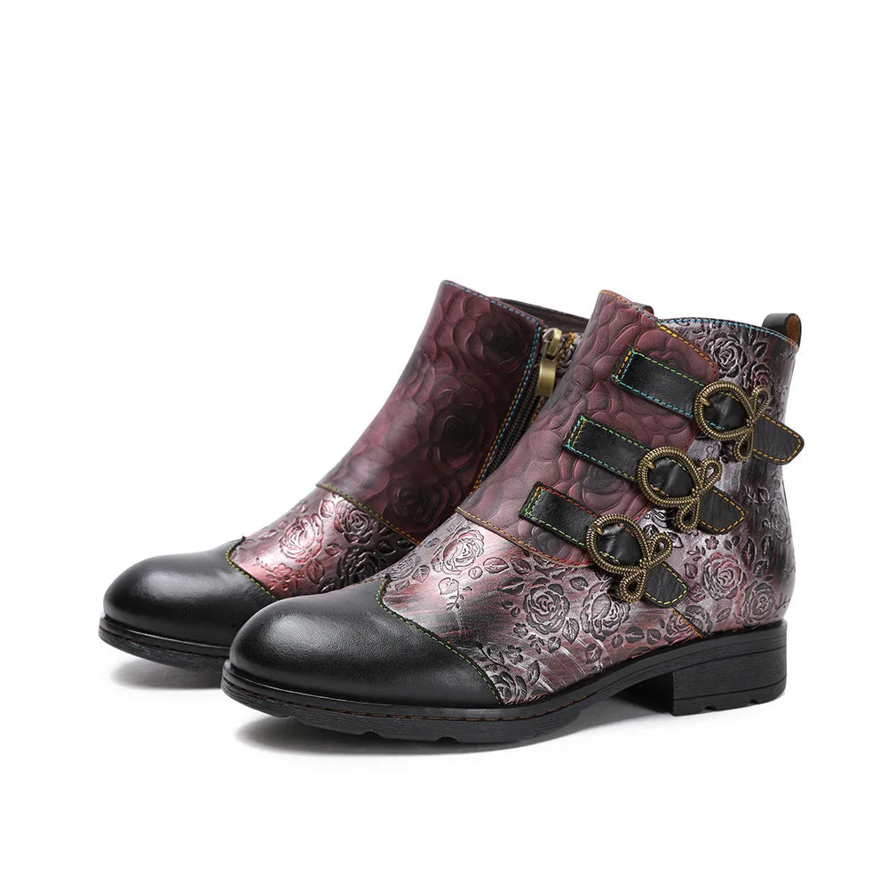 Vintage Rose Buckle Boots – Retro Charm | Mint Crush