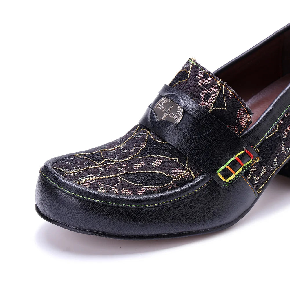 Vintage Leather Block Heel Loafers | Mint Crush