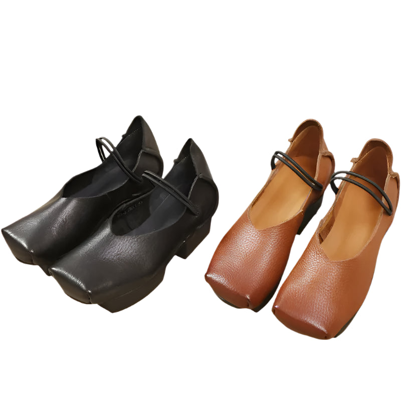 Leather Platform Ballerinas Handmade Retro | Mint Crush