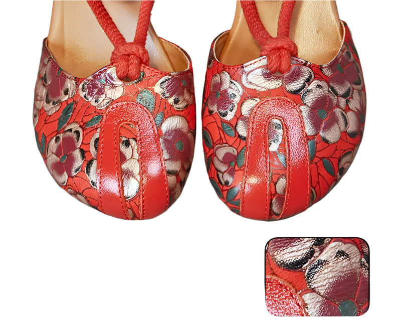 Retro Low Heel Leather Ballet Pumps – Handmade Comfort | Mint Crush