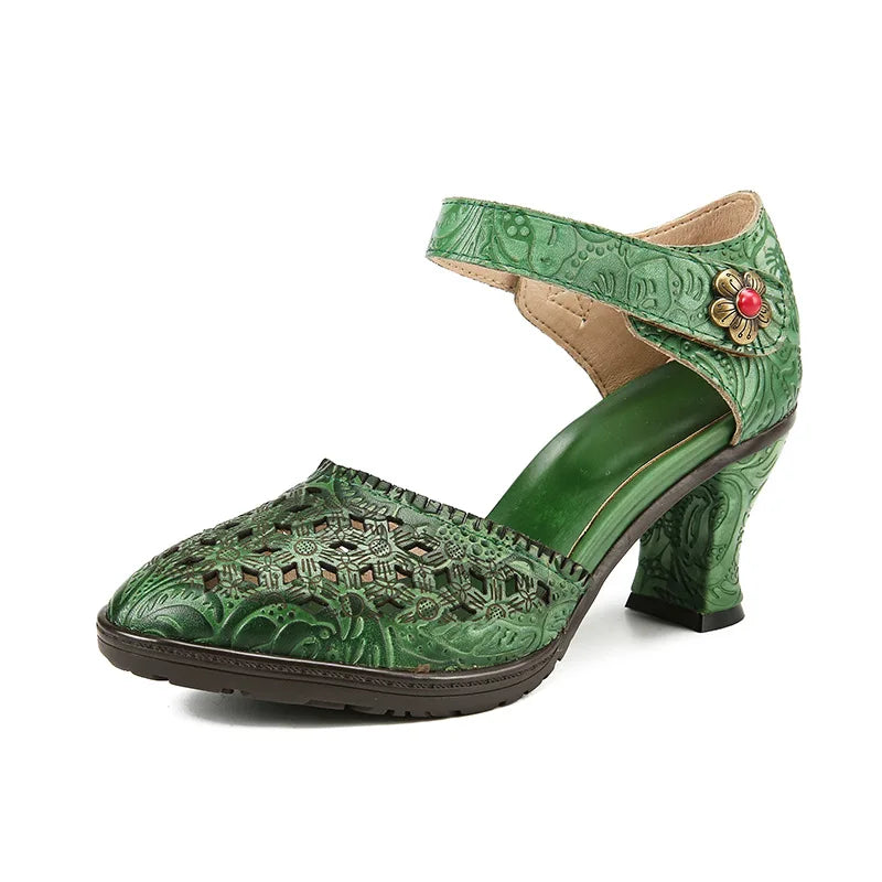 Colorblock Leather Heels – Boho Retro Chic | Mint Crush