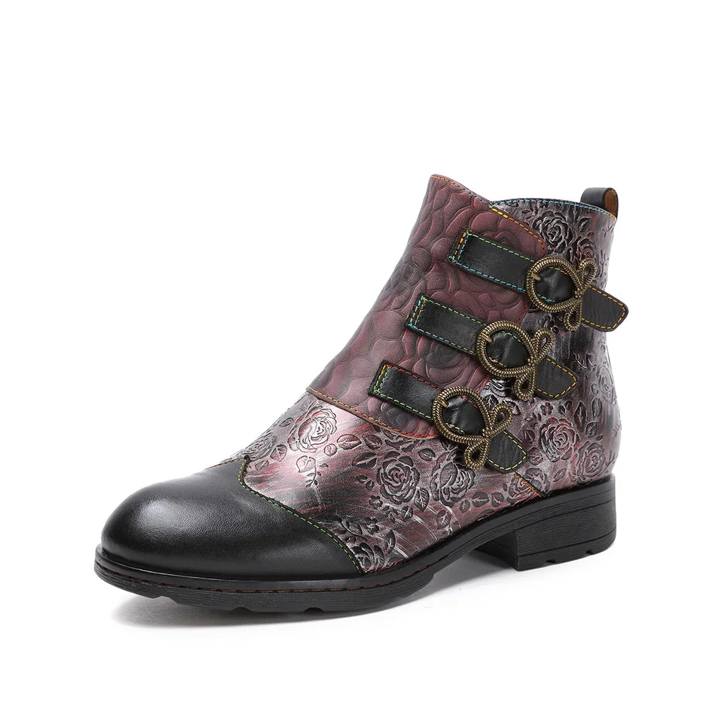 Vintage Rose Buckle Boots – Retro Charm | Mint Crush