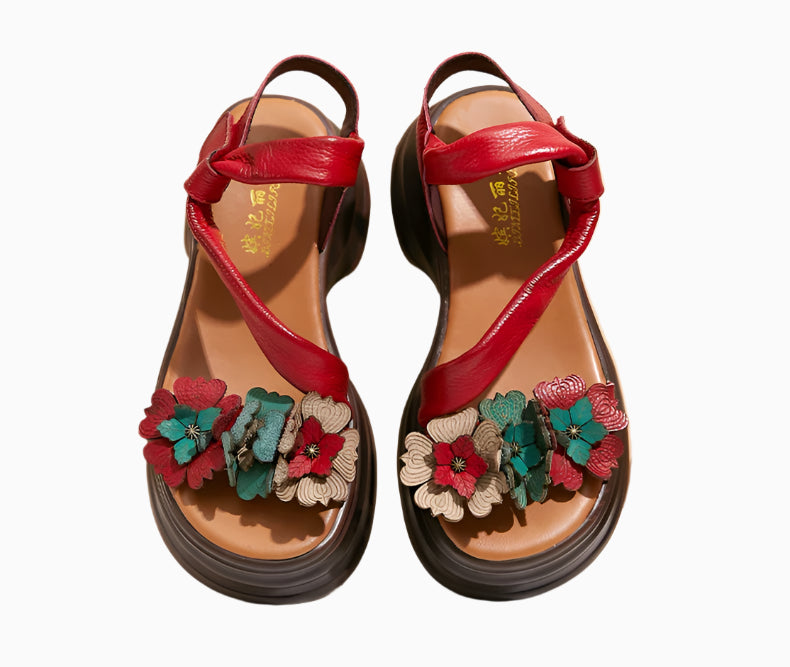 Vintage Petal Platform Sandals – Handmade Leather Retro Style | Mint Crush
