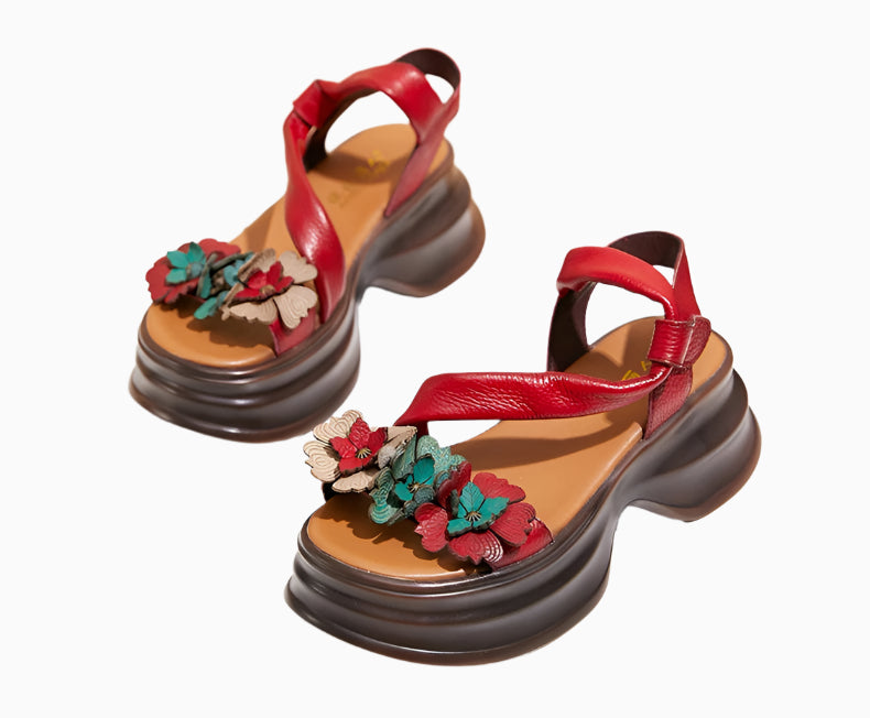 Vintage Petal Platform Sandals – Handmade Leather Retro Style | Mint Crush