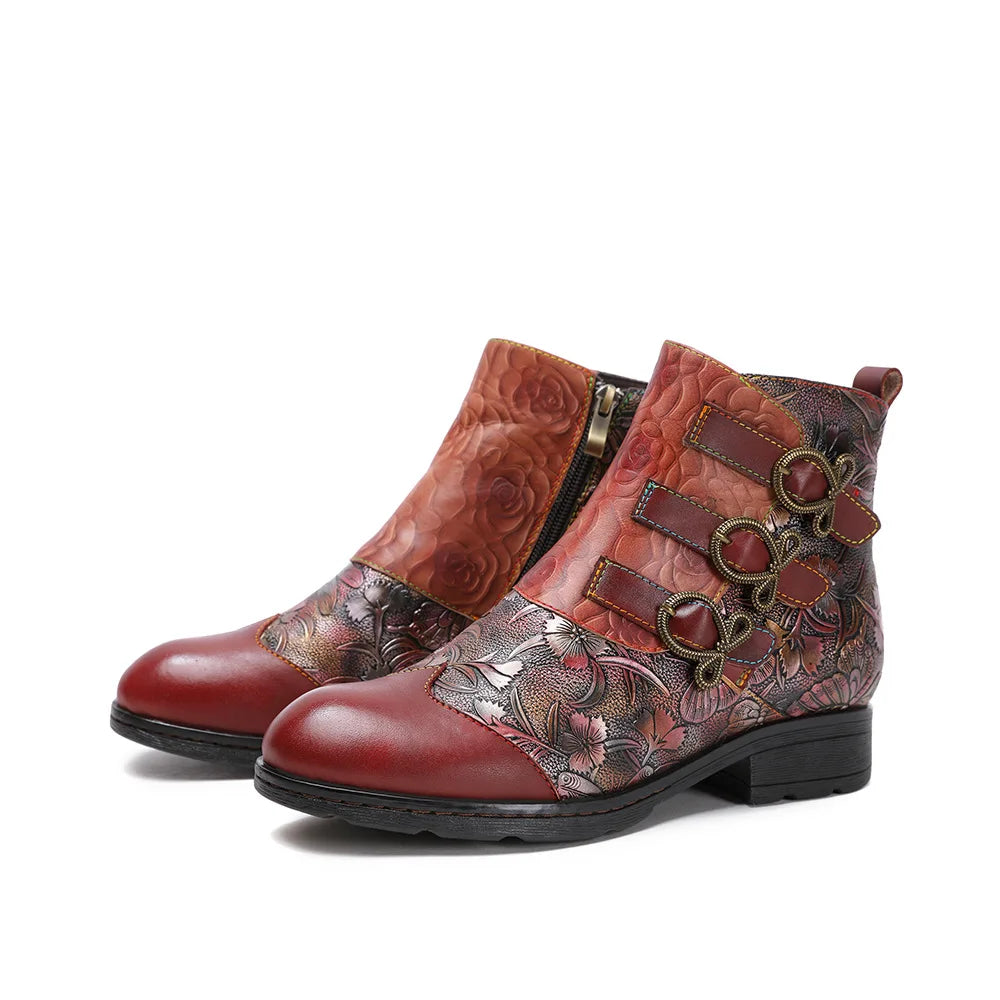 Vintage Rose Buckle Boots – Retro Charm | Mint Crush
