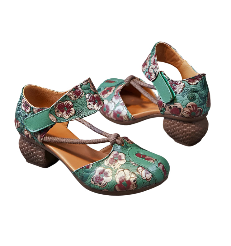 Retro Low Heel Leather Ballet Pumps – Handmade Comfort | Mint Crush