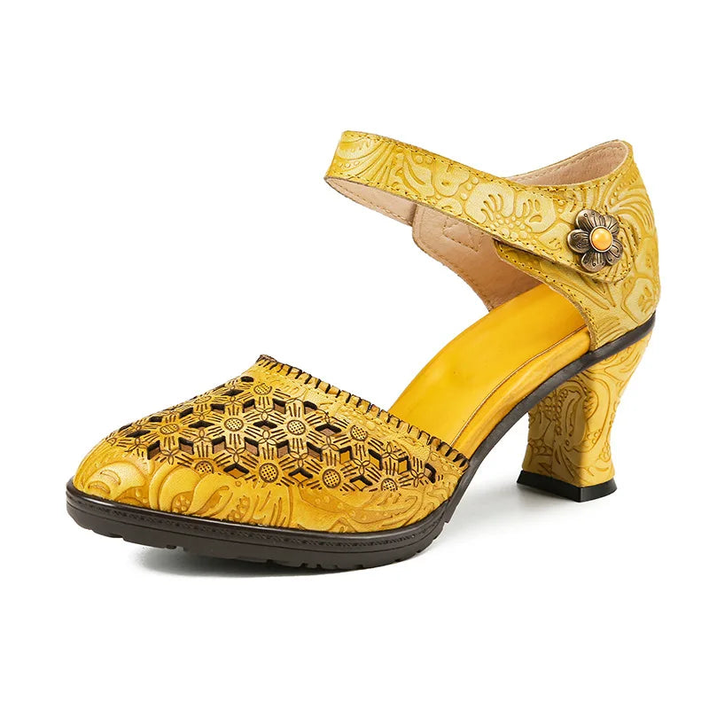 Colorblock Leather Heels – Boho Retro Chic | Mint Crush