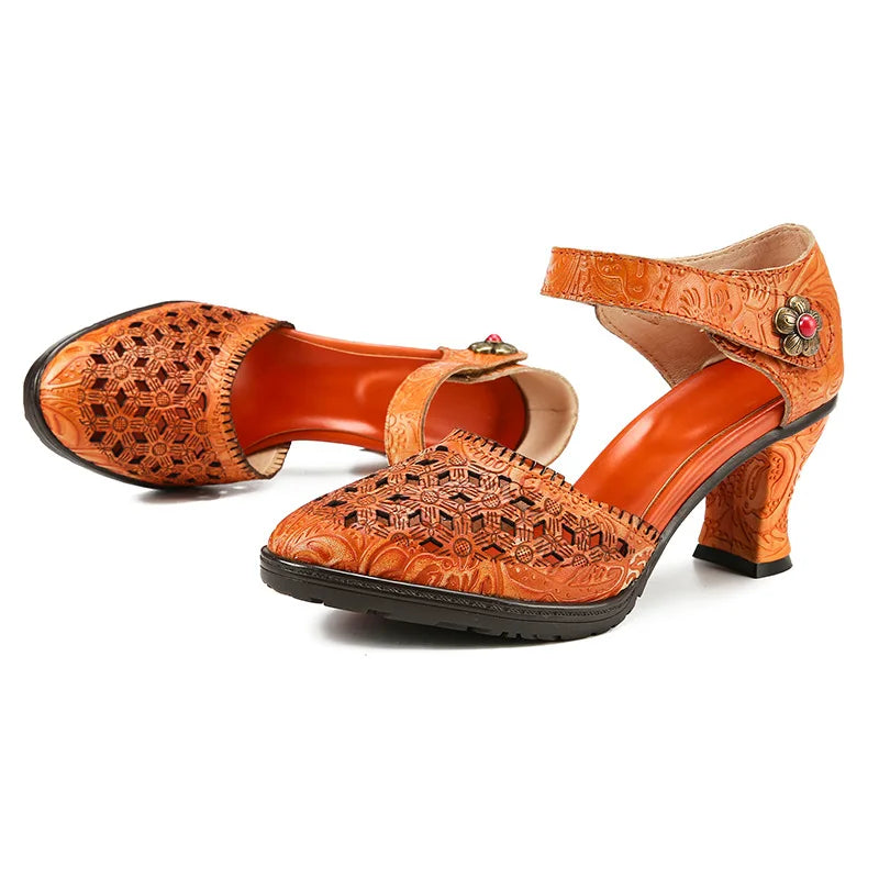 Colorblock Leather Heels – Boho Retro Chic | Mint Crush