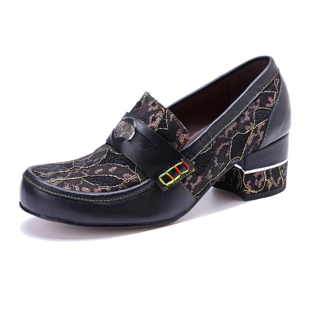 Vintage Leather Block Heel Loafers | Mint Crush