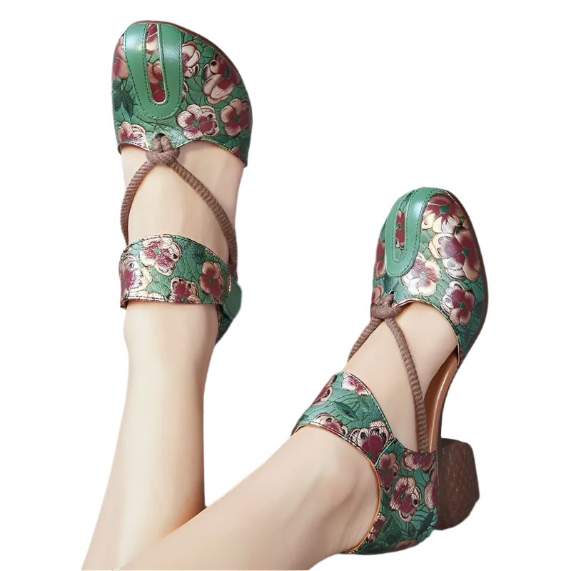 Retro Low Heel Leather Ballet Pumps – Handmade Comfort | Mint Crush