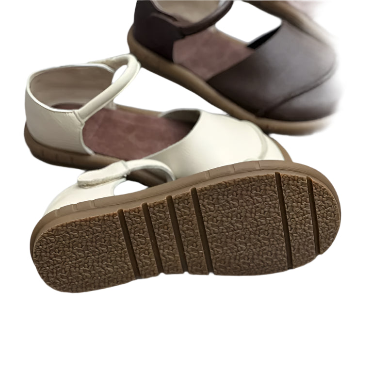 Retro Leather Flat Sandals – Handmade Comfort Style | Mint Crush