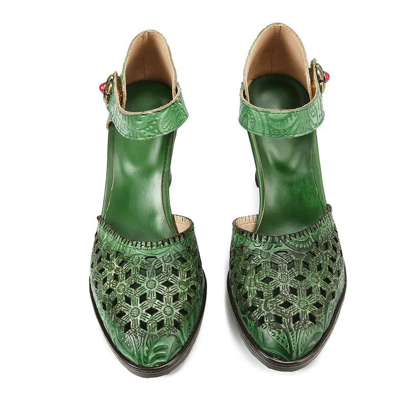 Colorblock Leather Heels – Boho Retro Chic | Mint Crush