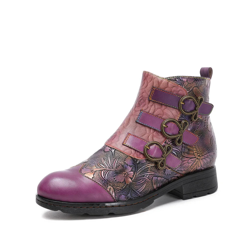 Vintage Rose Buckle Boots – Retro Charm | Mint Crush