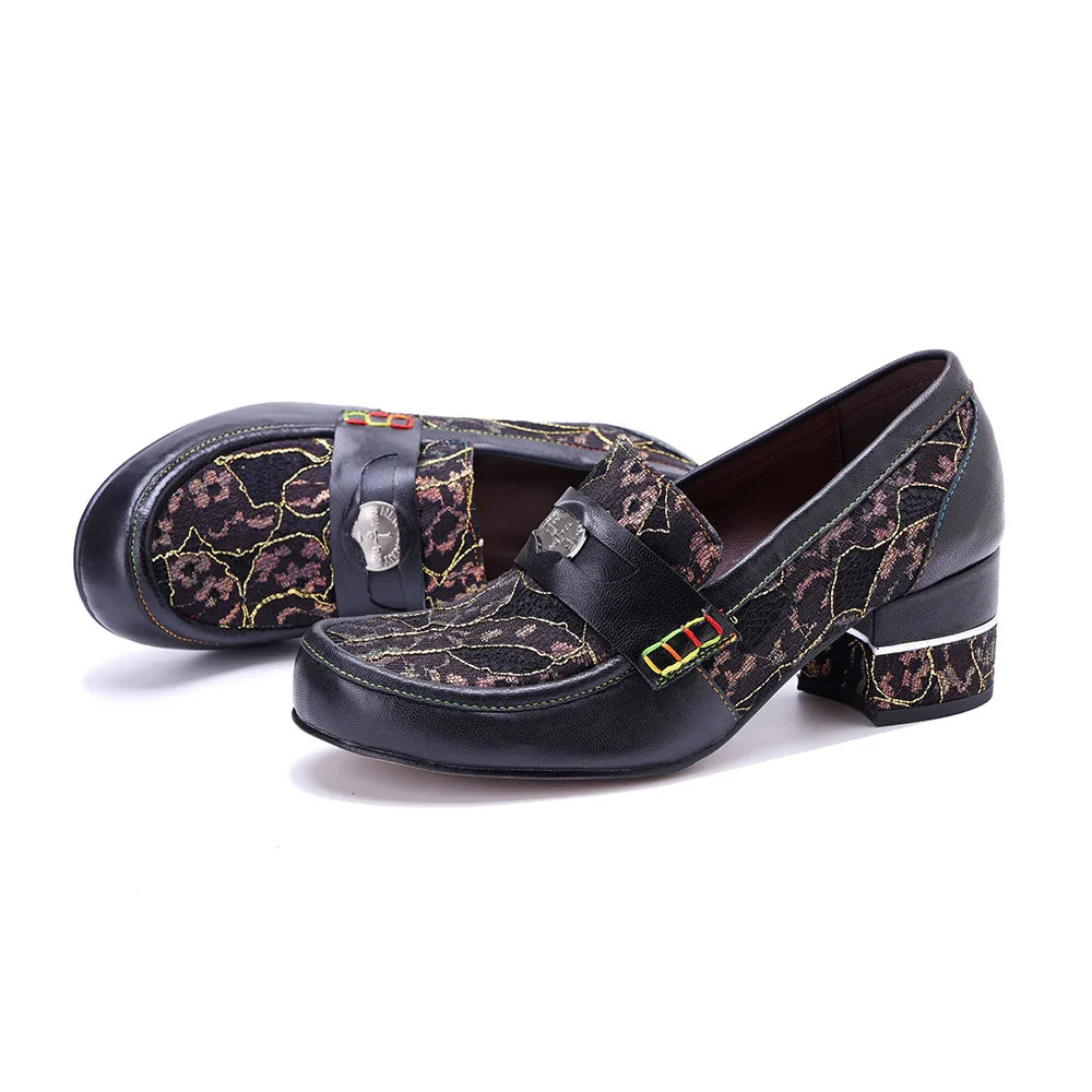 Vintage Leather Block Heel Loafers | Mint Crush