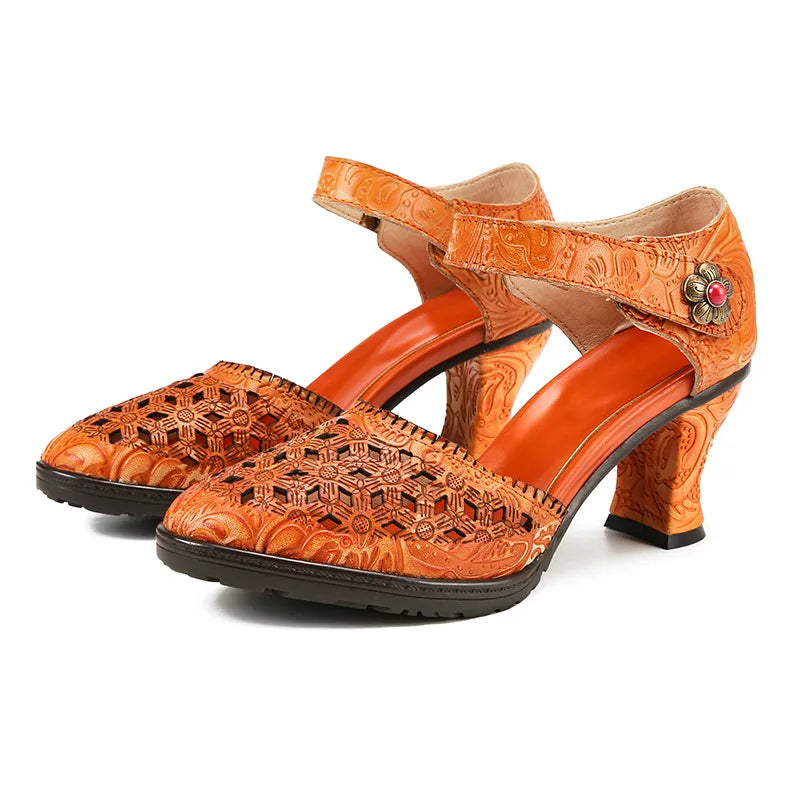Colorblock Leather Heels – Boho Retro Chic | Mint Crush